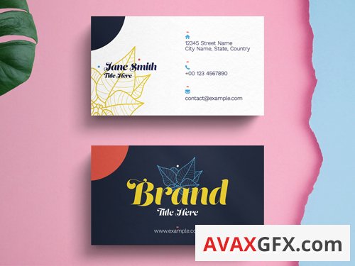 Business Card Layout with Abstract Yellow Natural Accents 263043947