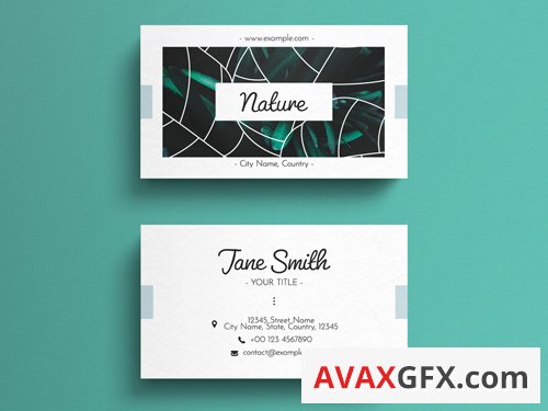 Business Card Layout with Graphic Natural Overlays 263044514