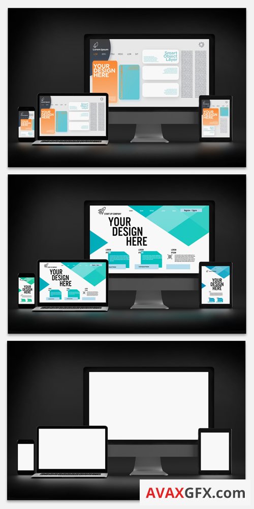 4 Devices with Dark Background Mockup 263751550