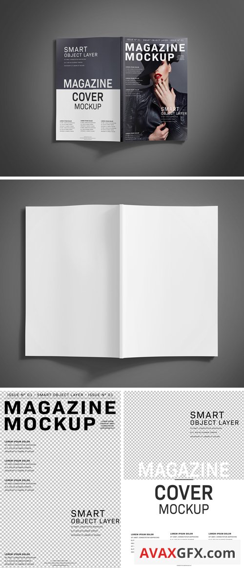 Open Magazine Cover on Grey Mockup 263752808