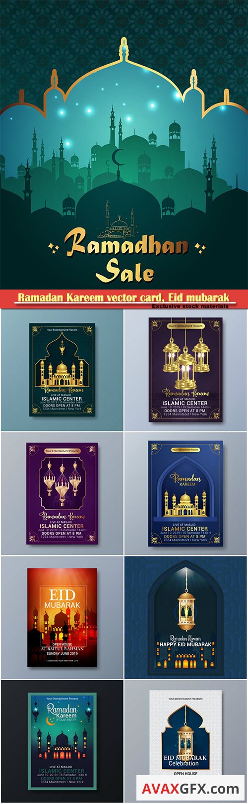 Ramadan Kareem vector card, Eid mubarak calligraphy design templates