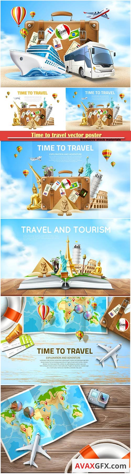 Time to travel vector poster, travelling and tourism banner