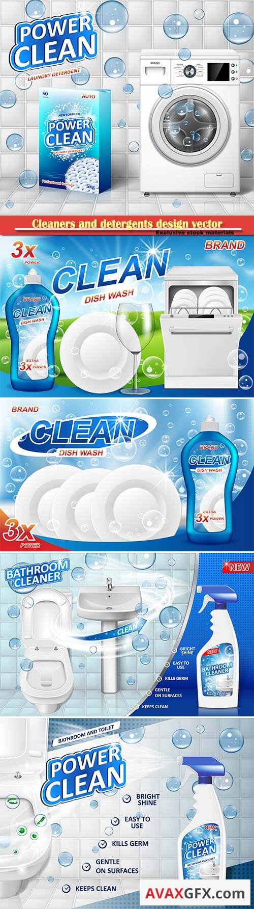 Cleaners and detergents design vector template