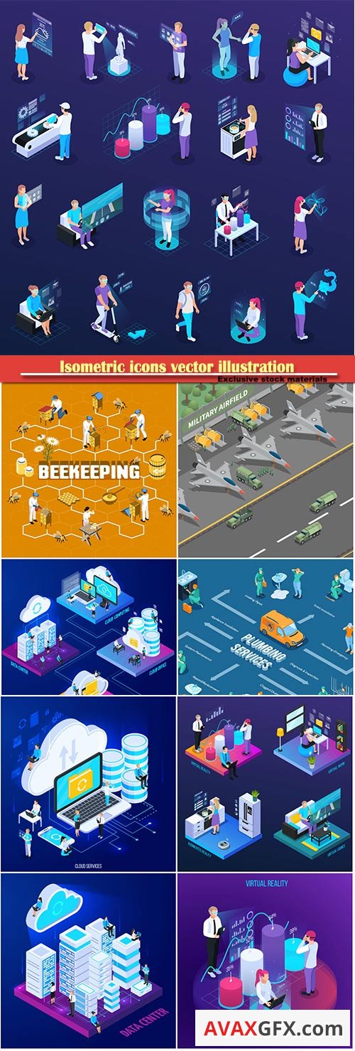 Isometric icons vector illustration, banner design template # 50