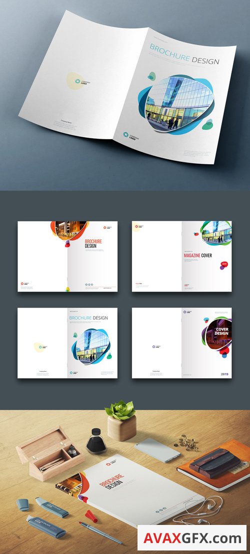 Four Business Cover Layouts with Layered Abstract Spots