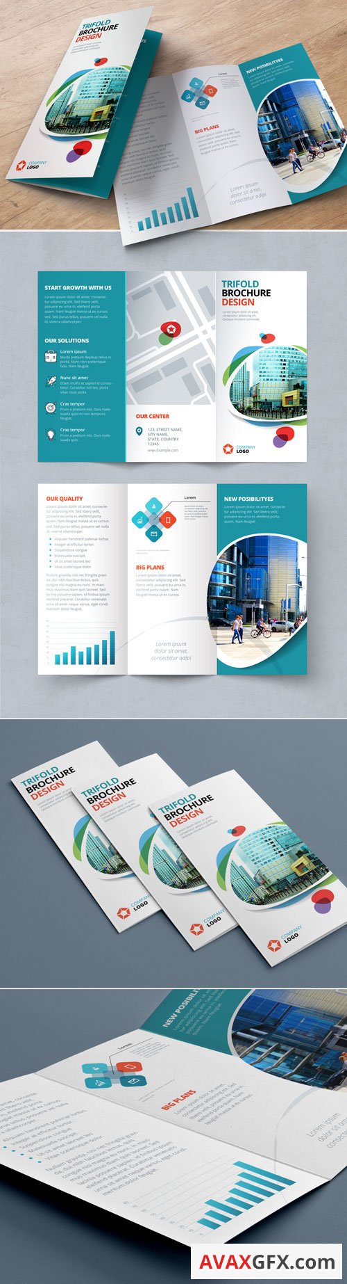 Blue Trifold Brochure Layout with Abstract Spots