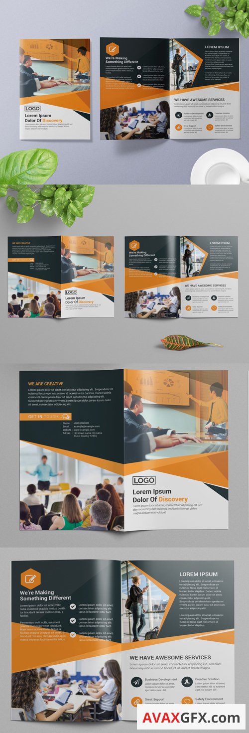 Bifold Brochure Layout with Orange and Dark Gray Accents 266786792