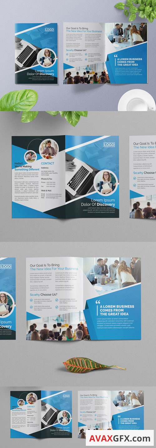 Corporate Bifold Brochure Layout with Blue Elements 266786808