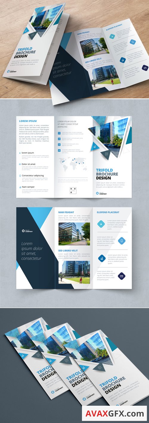 Blue Trifold Brochure Layout with Triangles 267840331