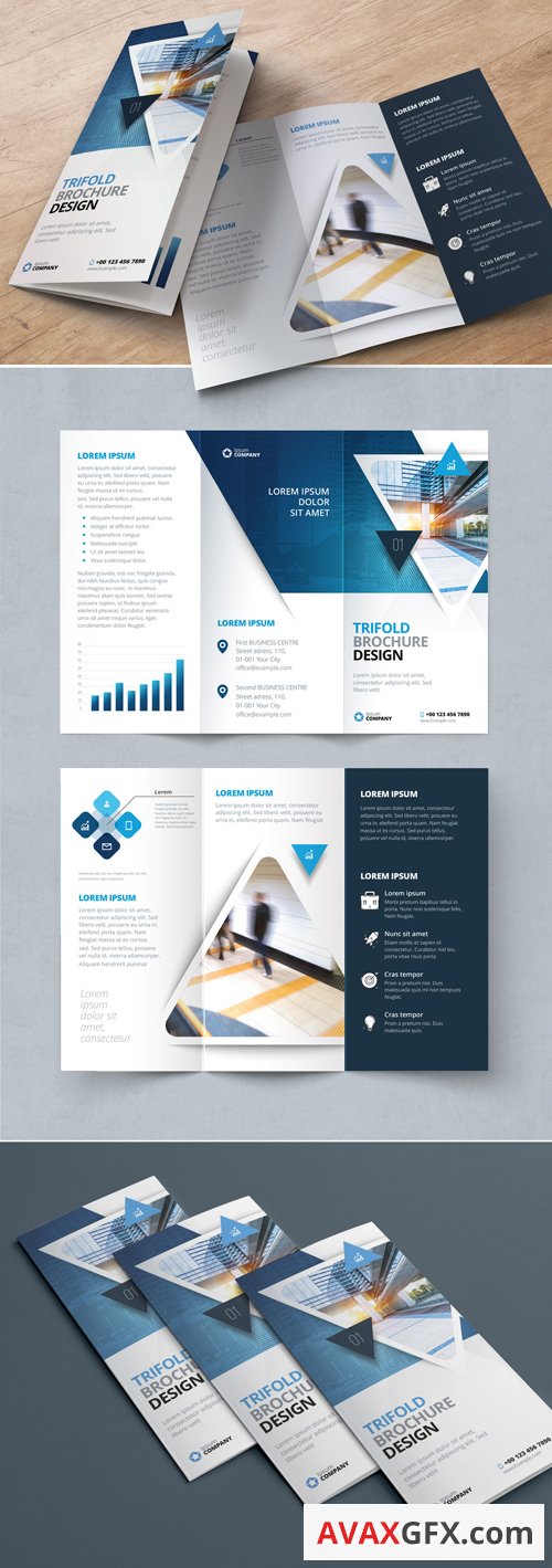 Blue Gradient Trifold Brochure Layout with Triangles 267840323