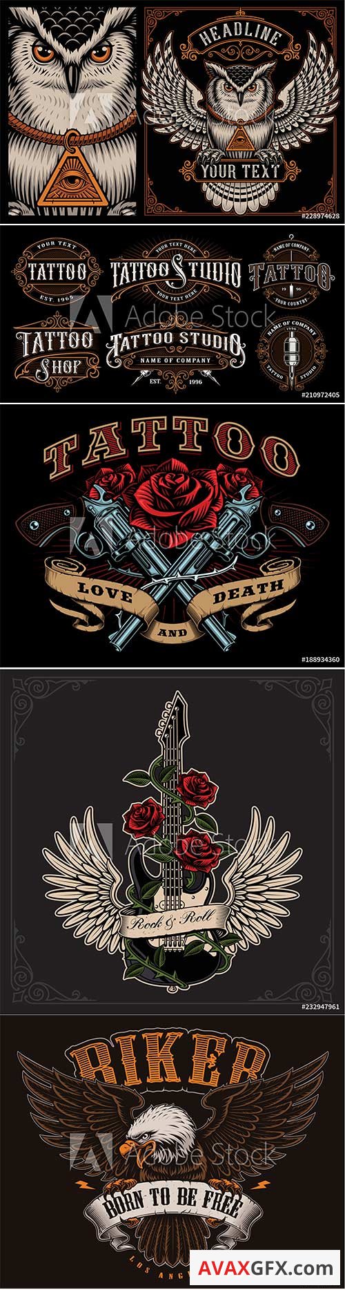 Set of vintage tattoo emblems vector illustration