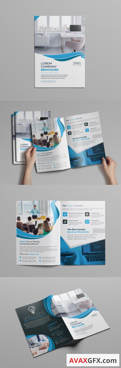 BiFold Brochure Layout with Blue Accents 218080219