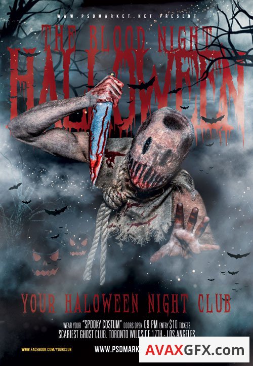 The blood night halloween - Premium flyer psd template