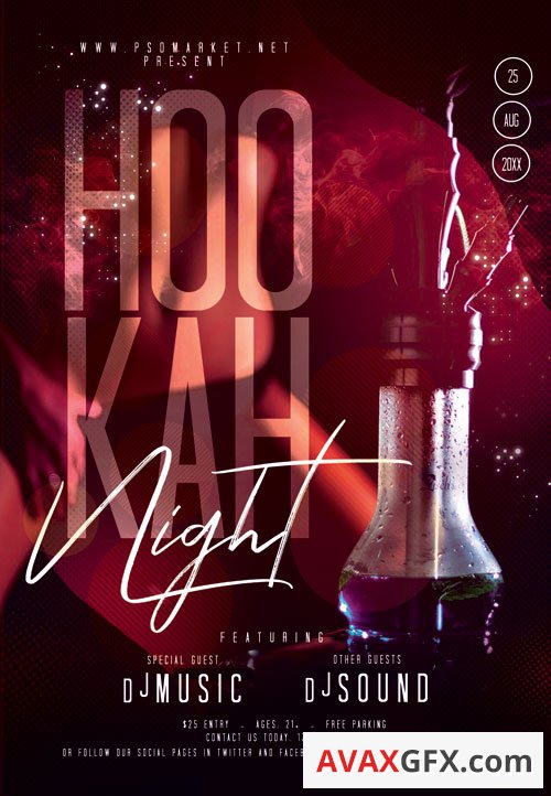Hookah party night - Premium flyer psd template