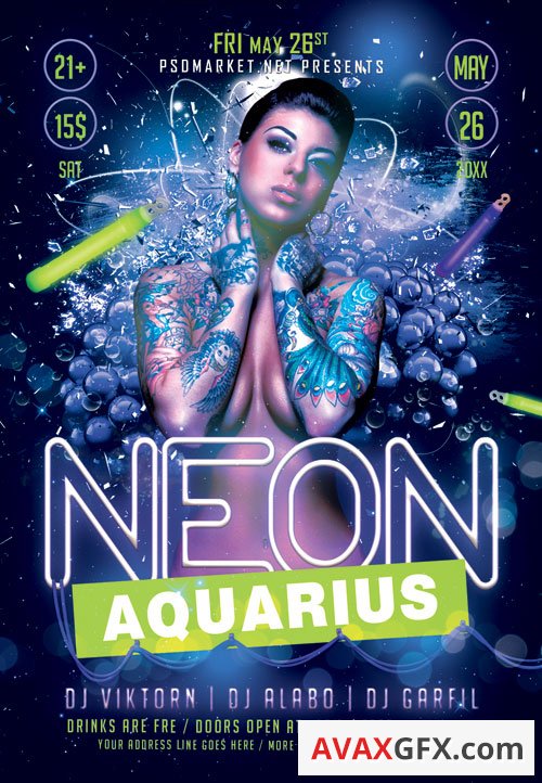 Neon aquarius - Premium flyer psd template