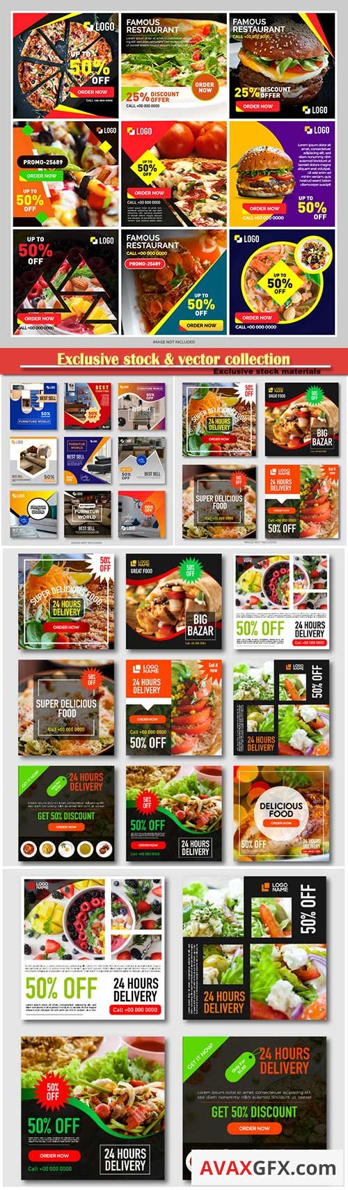 Vector business flyer set, discount food