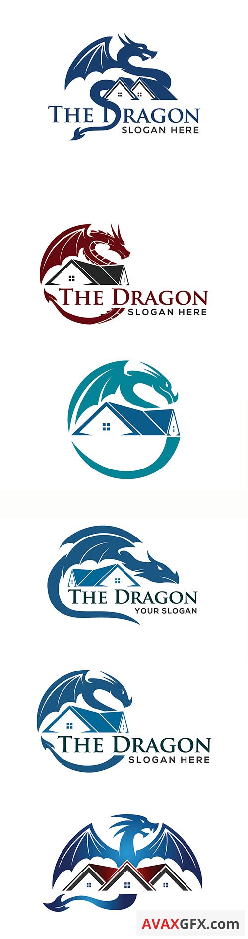 Dragon and roof concept for real estate or home logo icon template