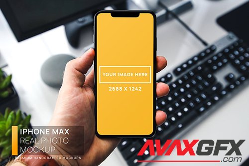 iPhone Max in Hand Real Photo Mockup