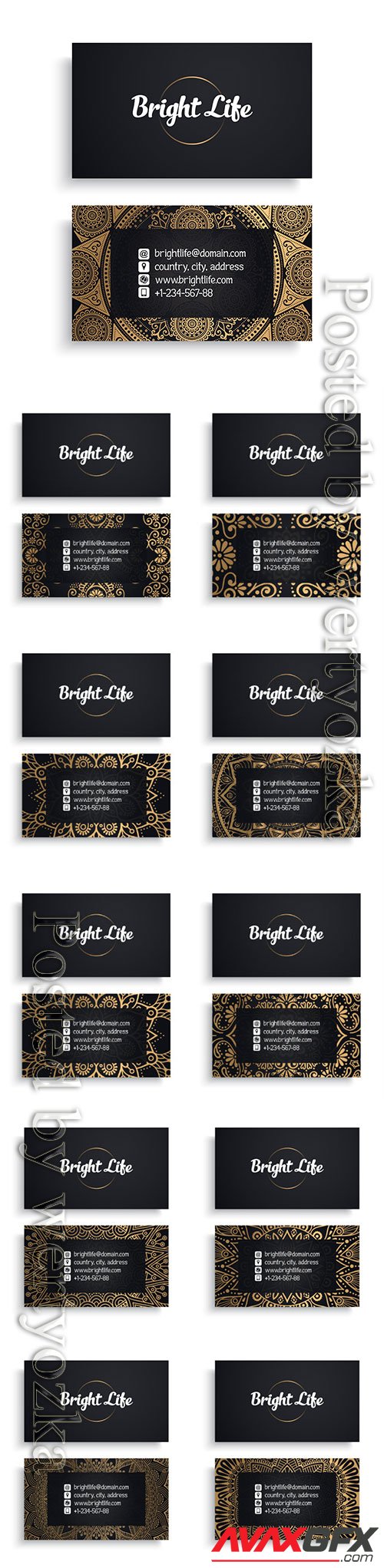 Corporate business card template with ethnic luxury design, boho style