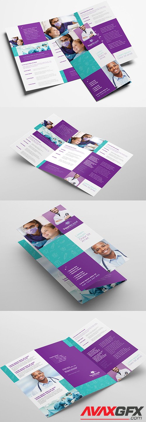 Trifold Brochure Layout with Medical Themed Illustrations 319812104