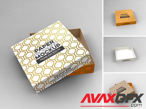 Small Square Box and Lid with 2 Views Mockup 341744528