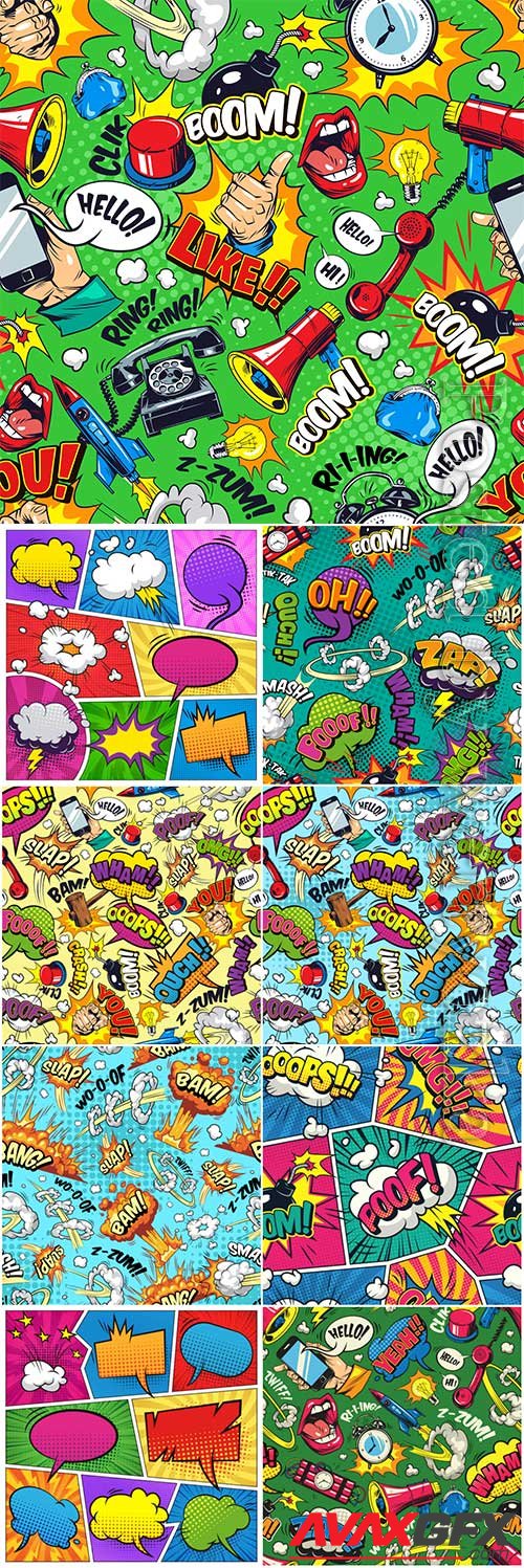 Comic bright elements seamless pattern