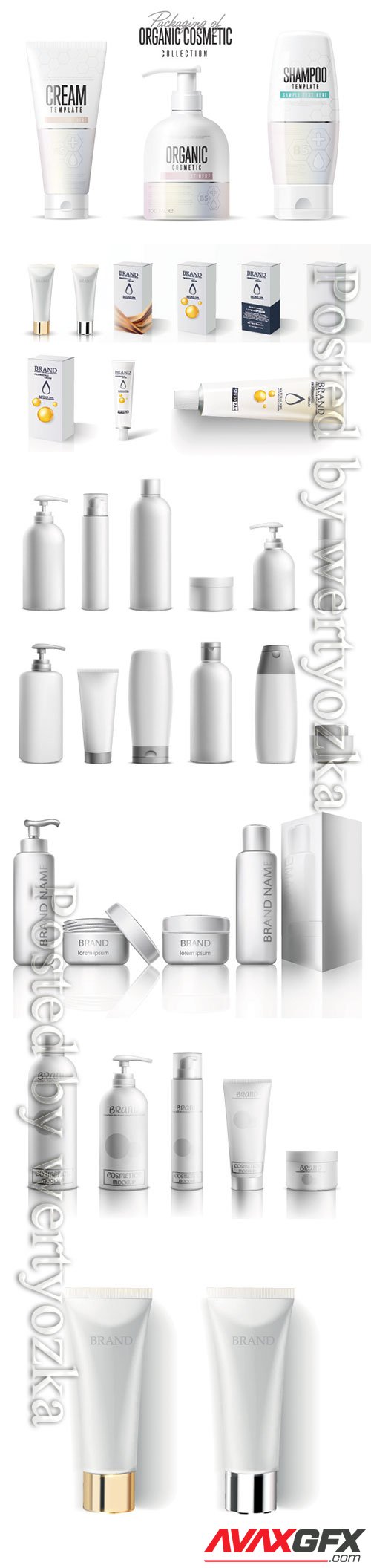 Cosmetic package mockup vector set, beauty product bottles