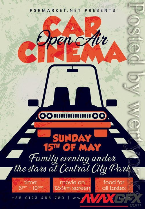 Open air car cinema - Premium flyer psd template