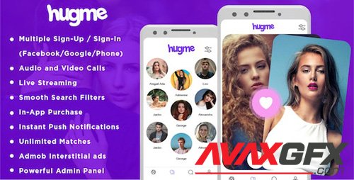 CodeCanyon - Hugme v1.3 - Android Native Dating App with Audio Video Calls and Live Streaming - 26313559