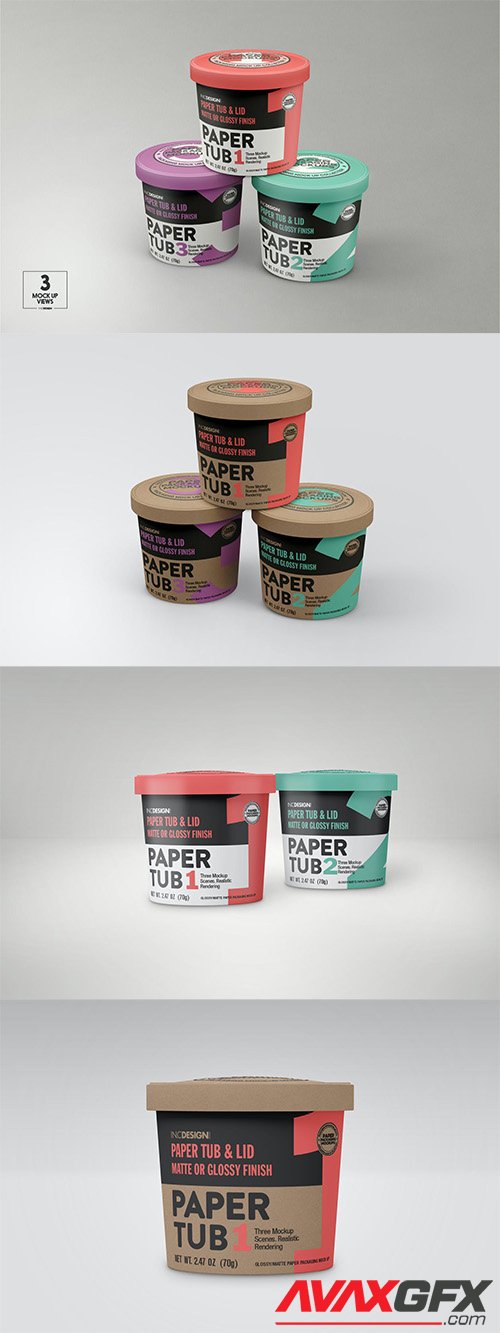 Paper Tub with Lid Packaging Mockup