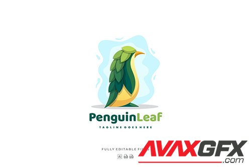 Penguin with Leaves Colorful Logo