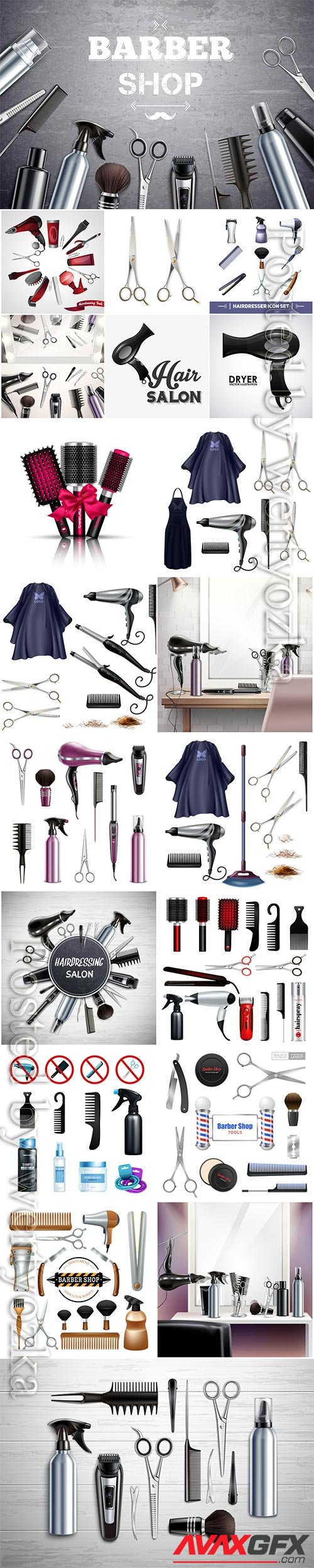 Barbershop hairdresser tools and accessories vector illustration