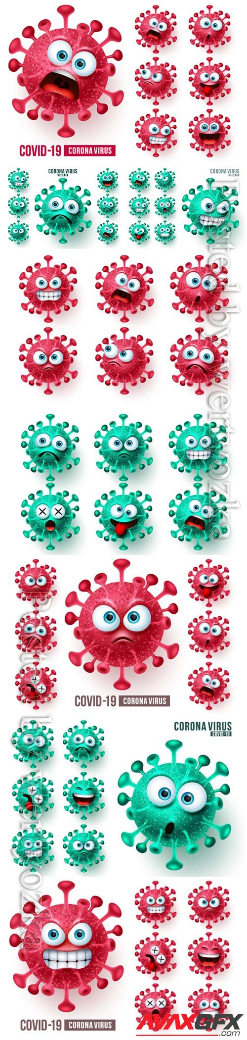 Corona virus emoticons vector set