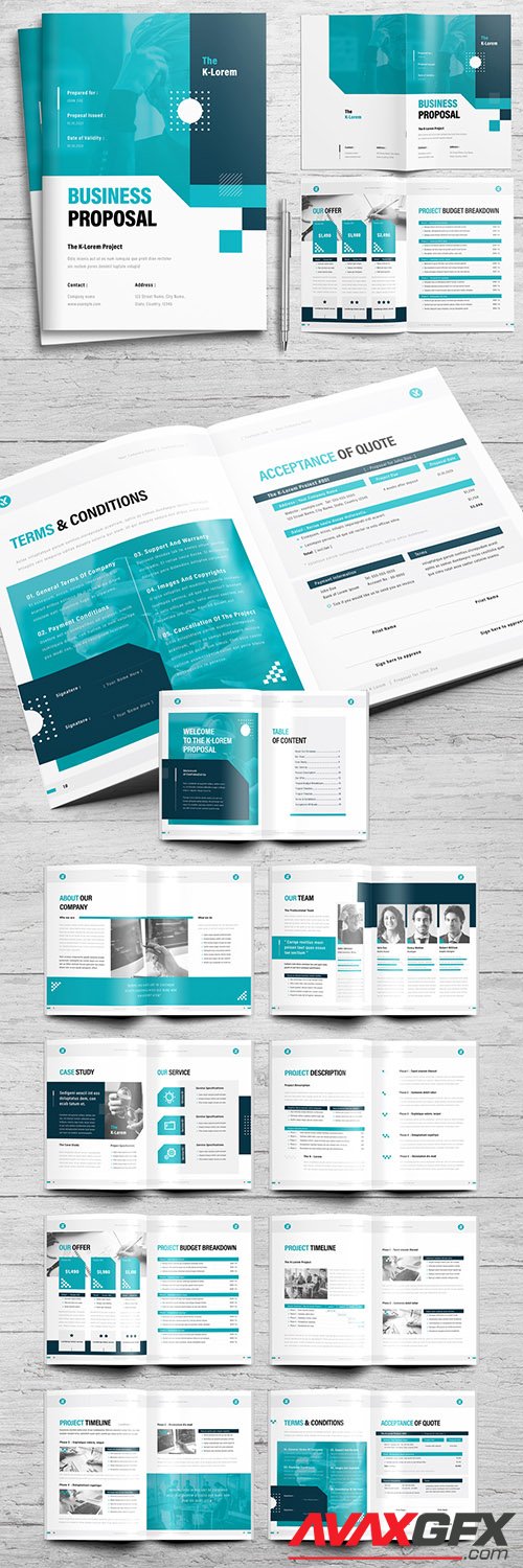 Business Proposal Layout with Teal Accents 337365044