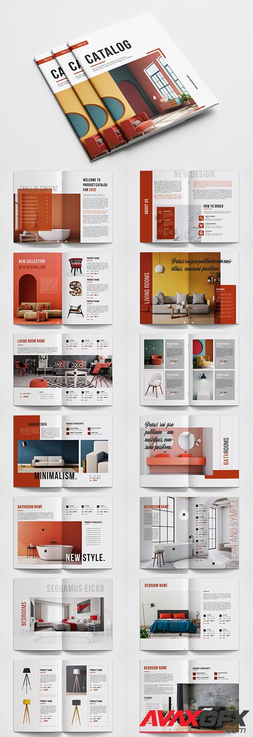 Product Catalog Layout with Red Accents 345951650