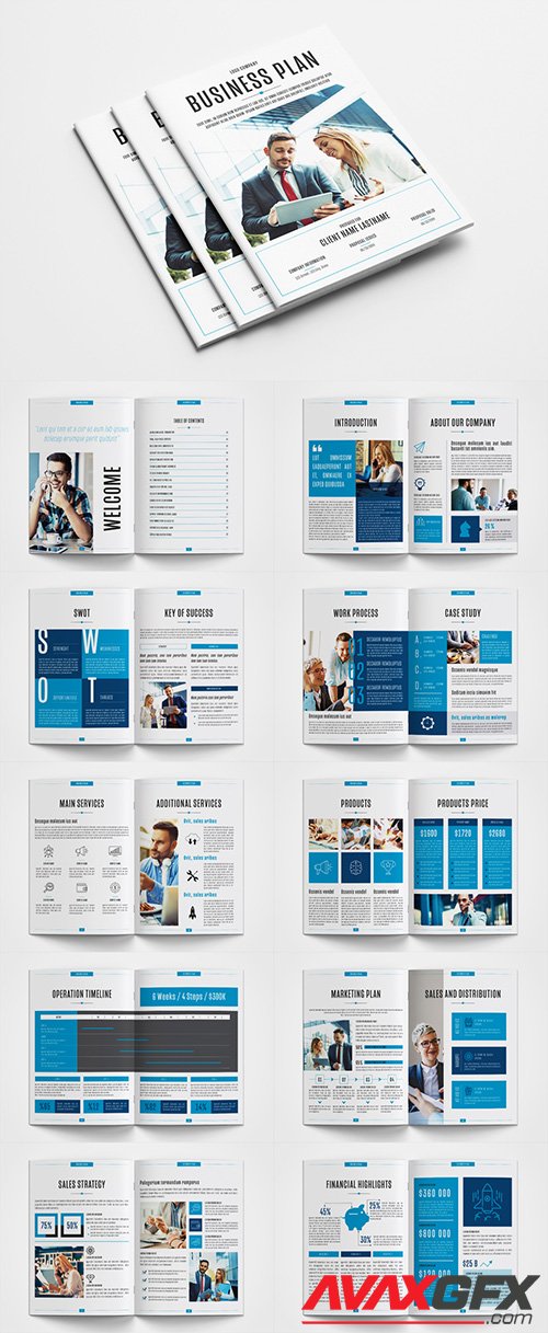 Business Plan Layout with Blue Accents 345953876
