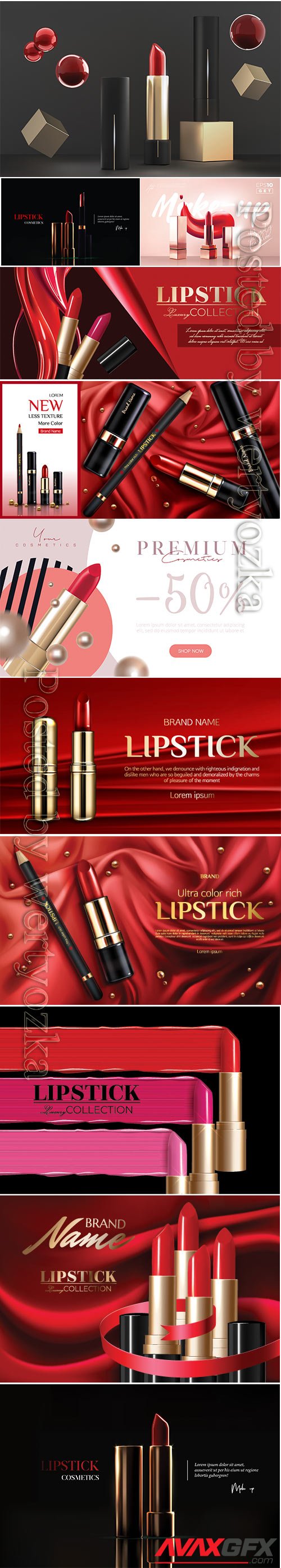Fashion lipstick make-up banner vector illustration