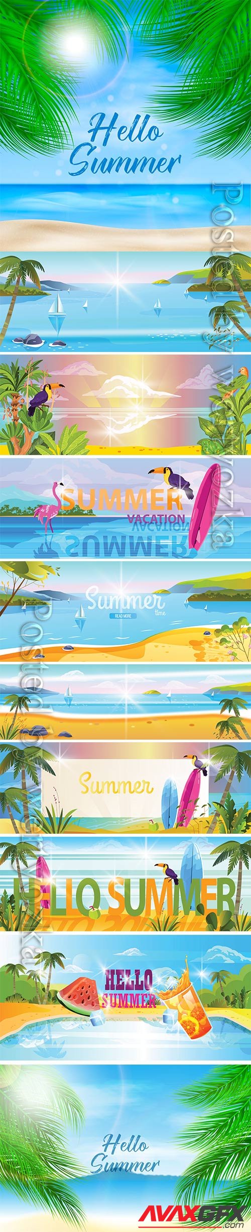 Summer vacation banner with topical landscape view