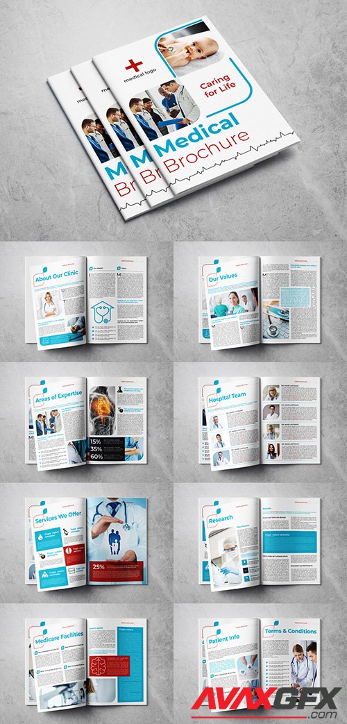 Medical Brochure Layout with Blue and Red Accents 325823727