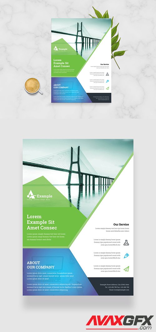 Abstract Blue Green Business Flyer Layout 348586001