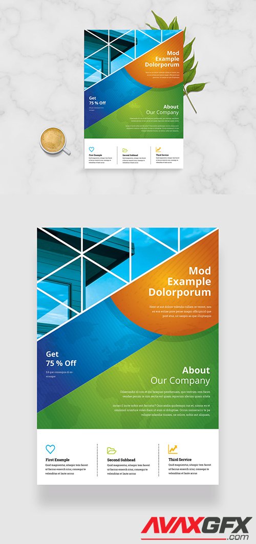 Creative Flyer Layout with Blue and Green Accent 349035447