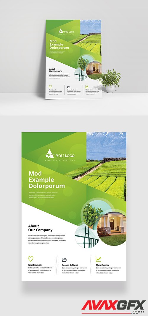 Creative Green Flyer Layout with Cricle Elements 349035451