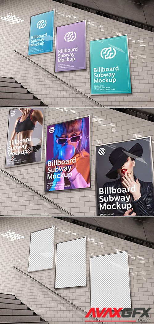 Billboards on Underground Stairs Wall Mockup 350354422