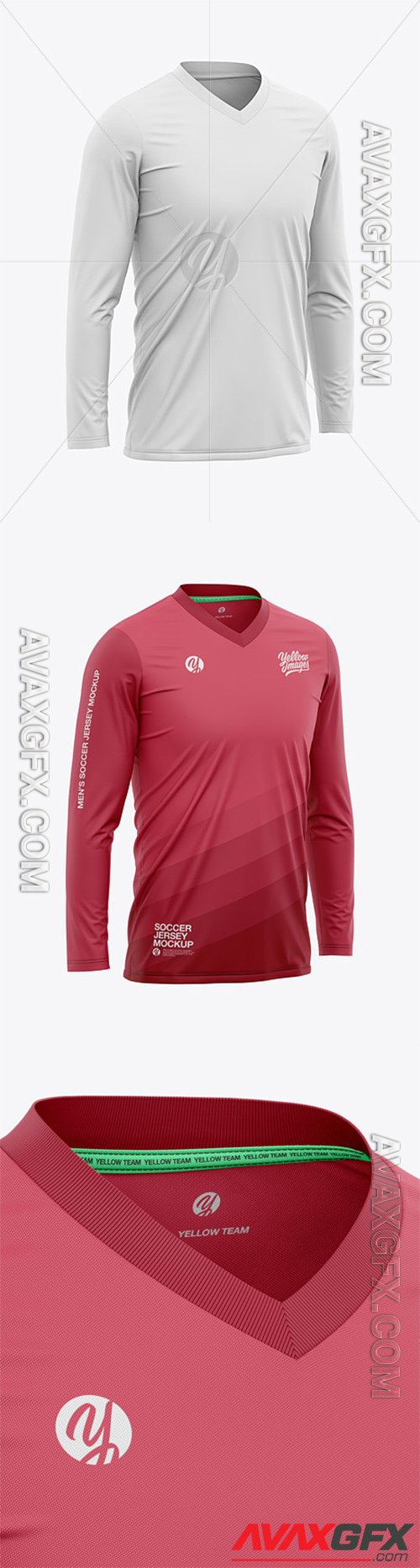 Men’s Long Sleeve Soccer Jersey T-shirt Mockup - Front Half-Side View 56830