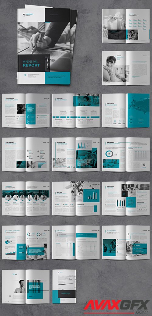 Annual Report Brochure Layout with Blue and Gray Accents 332757590