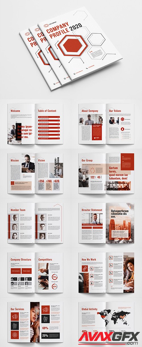 Company Profile Layout with Red Accents 333008740