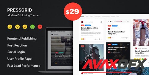 ThemeForest - PressGrid v1.3 - Frontend Publish Reaction Multimedia Theme - 18701111