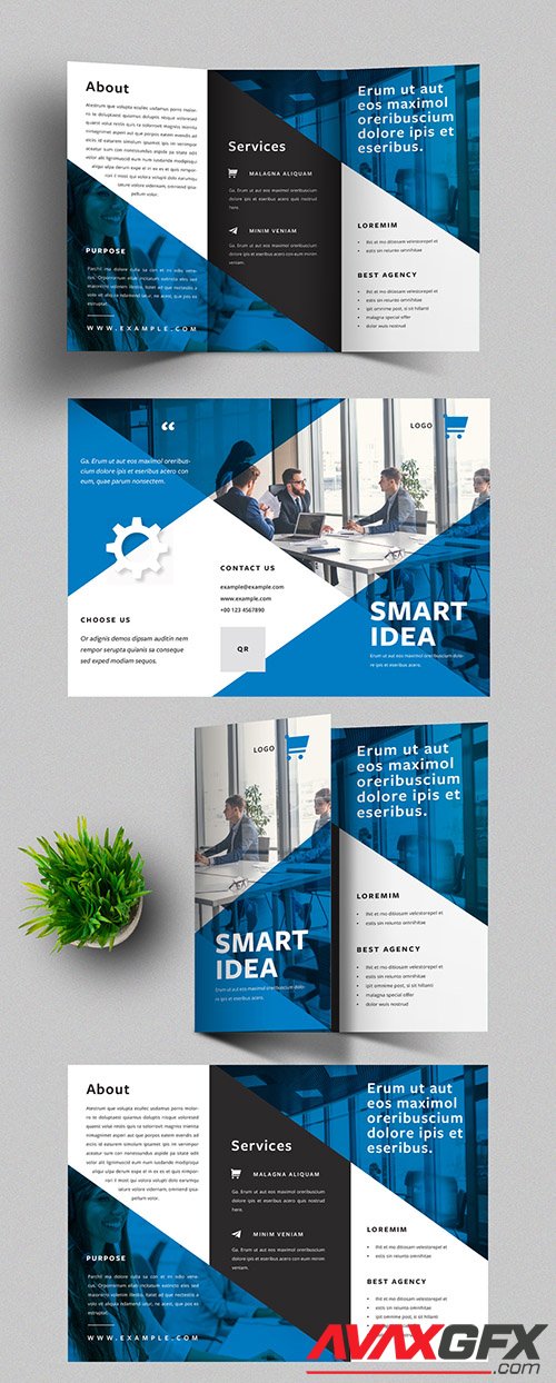Trifold Brochure Design Layout with Blue Accent 332492829