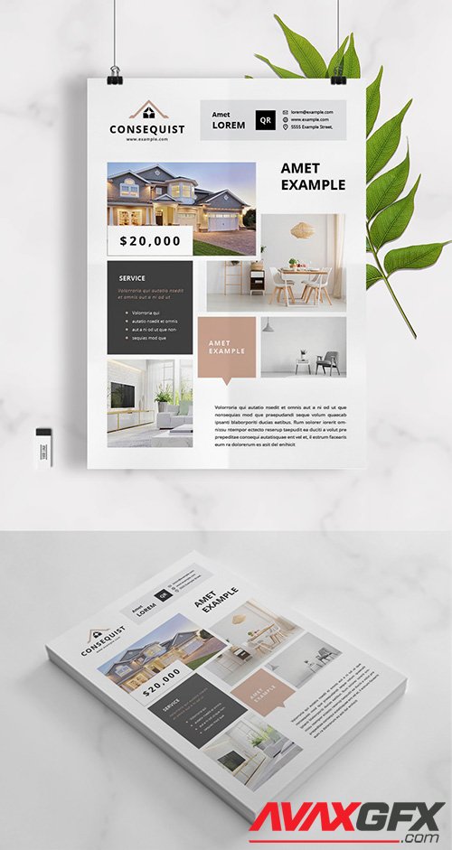 Business Flyer Layout with Tan and Gray Accents 332517458