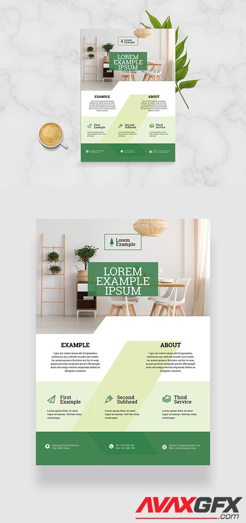 Business Flyer Layout with Green Geometric Elements 332748599